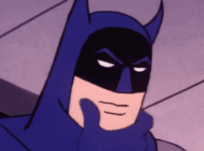 A Close Up Of A Cartoon Batman Thinking With His Hand On His Chin GIF