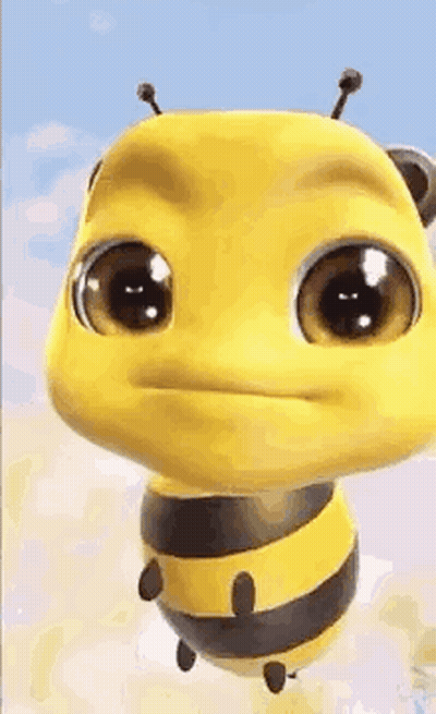 A Close Up Of A Cartoon Bee With Big Eyes And A Smile On Its Face . GIF