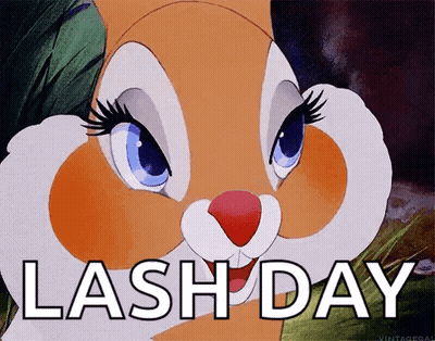 A Close Up Of A Cartoon Bunny With The Words Lash Day Above It GIF