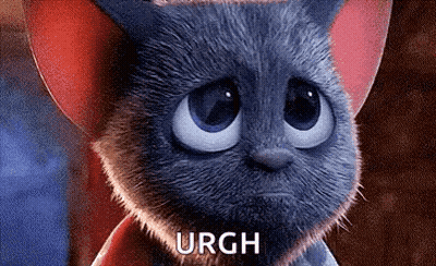 A Close Up Of A Cartoon Cat With A Sad Look On Its Face And The Words Urgh Written Below It . GIF