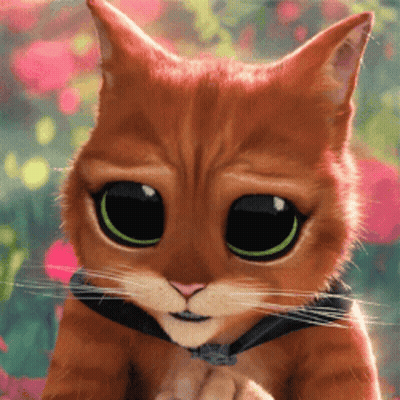 A Close Up Of A Cartoon Cat With Big Eyes GIF