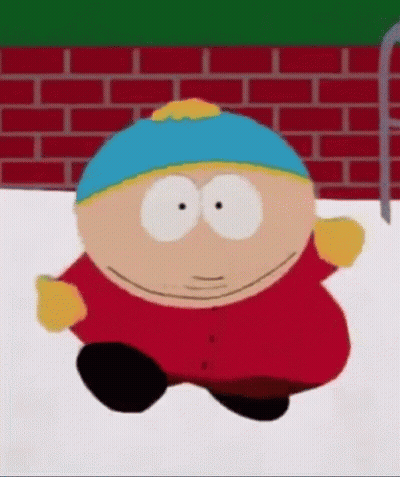 A Close Up Of A Cartoon Character From South Park Standing In The Snow . GIF