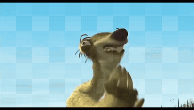 A Close Up Of A Cartoon Character From The Movie Ice Age Looking Up At The Sky . GIF