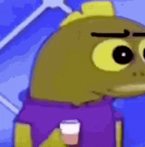A Close Up Of A Cartoon Character Holding A Cup Of Liquid GIF
