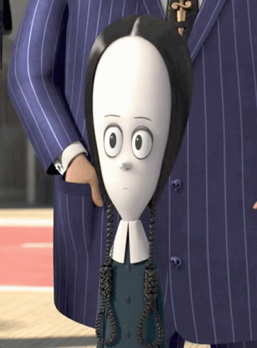 A Close Up Of A Cartoon Character In A Blue Suit GIF