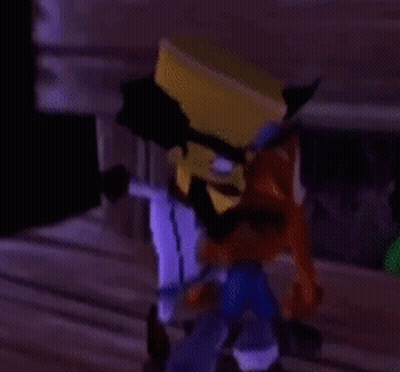 A Close Up Of A Cartoon Character In A Video Game Standing On A Wooden Table . GIF