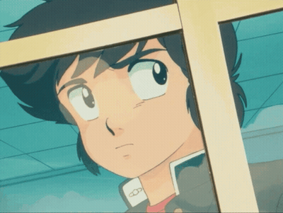 A Close Up Of A Cartoon Character Looking Out A Window With The Letter O On His Shirt GIF