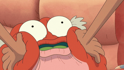 A Close Up Of A Cartoon Character Making A Surprised Face GIF