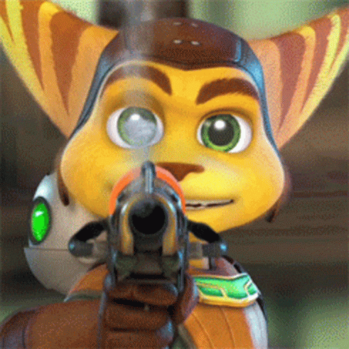 A Close Up Of A Cartoon Character Pointing A Gun At The Camera GIF
