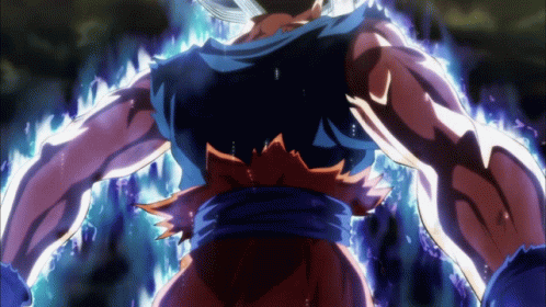 A Close Up Of A Cartoon Character 'S Back With A Blue Background GIF