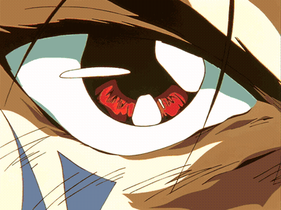 A Close Up Of A Cartoon Character 'S Eye With A Red Pupil GIF