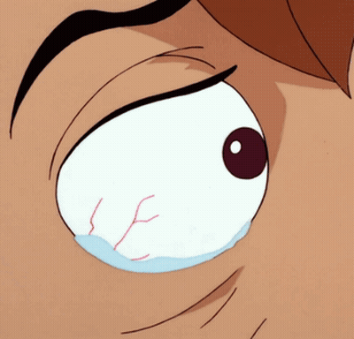 A Close Up Of A Cartoon Character 'S Eye With A Tear Running Down It GIF