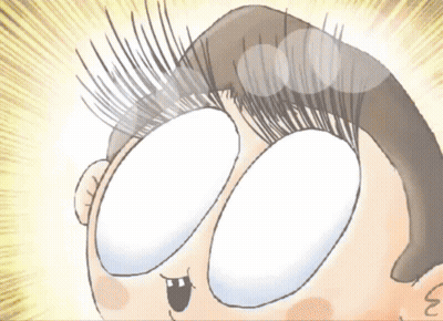 A Close Up Of A Cartoon Character 'S Eyes With A Yellow Background GIF