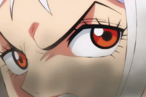 A Close Up Of A Cartoon Character 'S Eyes With Red And White Irises GIF