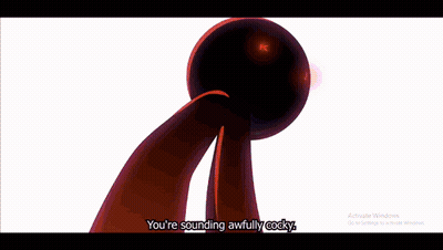 A Close Up Of A Cartoon Character 'S Eyes With The Words " We 'Re Not Cocky " GIF