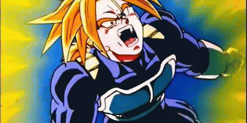 A Close Up Of A Cartoon Character 'S Face With A Blue And Yellow Background GIF