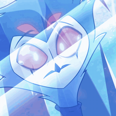 A Close Up Of A Cartoon Character 'S Face With A Blue Background GIF