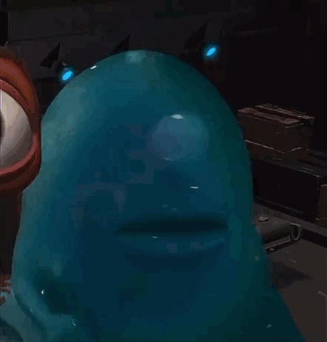 A Close Up Of A Cartoon Character 'S Face With A Blue Background GIF