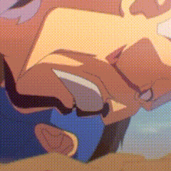 A Close Up Of A Cartoon Character 'S Face With A Blue Shirt On GIF