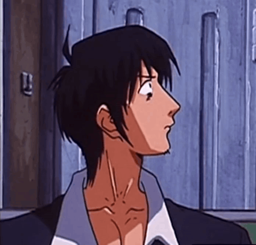 A Close Up Of A Cartoon Character 'S Face With A Door Behind Him GIF