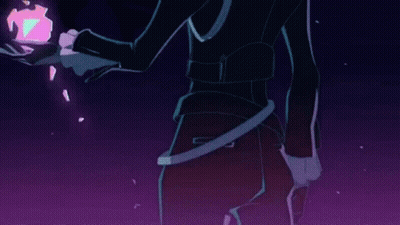 A Close Up Of A Cartoon Character 'S Face With A Purple Lightning Bolt Coming Out Of It . GIF