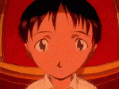 A Close Up Of A Cartoon Character 'S Face With A Red Background And A White Shirt . GIF