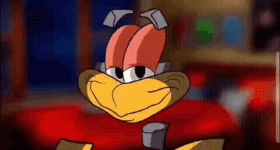 A Close Up Of A Cartoon Character 'S Face With A Red Background . GIF