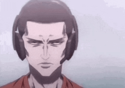 A Close Up Of A Cartoon Character 'S Face With A Red Shirt On . GIF