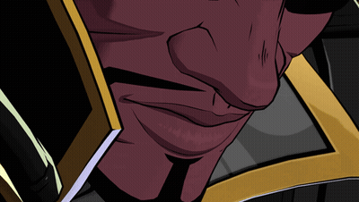 A Close Up Of A Cartoon Character 'S Face With A Yellow Stripe GIF