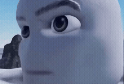 A Close Up Of A Cartoon Character 'S Face With Big Eyes And A Serious Look On His Face . GIF