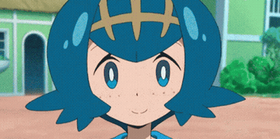 A Close Up Of A Cartoon Character 'S Face With Blue Hair And Blue Eyes GIF