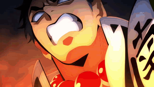 A Close Up Of A Cartoon Character 'S Face With Chinese Writing On It GIF