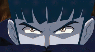 A Close Up Of A Cartoon Character 'S Face With Lightning Coming From His Eyes GIF