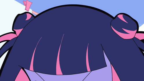 A Close Up Of A Cartoon Character 'S Face With Purple And Pink Hair GIF