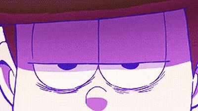 A Close Up Of A Cartoon Character 'S Face With Purple Eyes And A Hat . GIF
