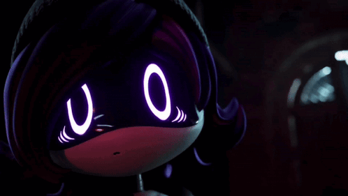A Close Up Of A Cartoon Character 'S Face With Purple Eyes GIF