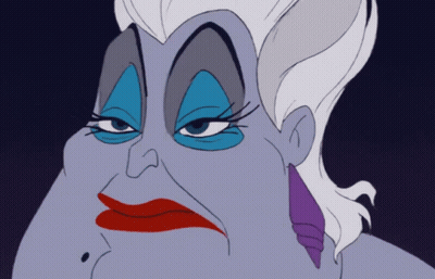 A Close Up Of A Cartoon Character 'S Face With Purple Hair And Red Lips GIF