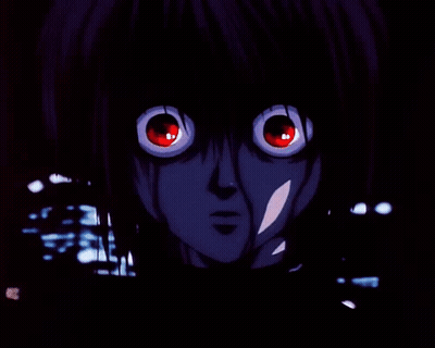 A Close Up Of A Cartoon Character 'S Face With Red Eyes GIF