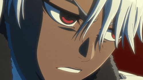 A Close Up Of A Cartoon Character 'S Face With Red Eyes GIF
