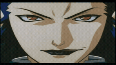 A Close Up Of A Cartoon Character 'S Face With Red Eyes GIF