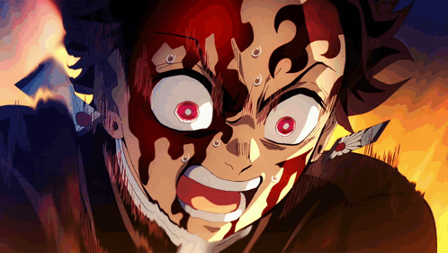 A Close Up Of A Cartoon Character 'S Face With Red Eyes GIF