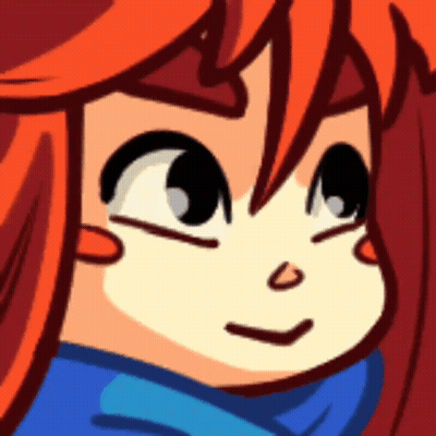 A Close Up Of A Cartoon Character 'S Face With Red Hair And A Blue Scarf Around Her Neck GIF