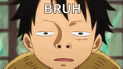 A Close Up Of A Cartoon Character 'S Face With The Word Bruh Written On It . GIF