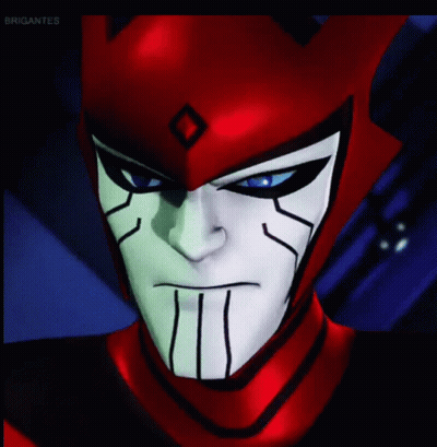 A Close Up Of A Cartoon Character 'S Face With The Words " Brigantes " On The Bottom GIF