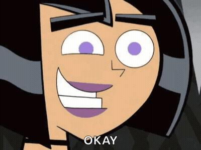 A Close Up Of A Cartoon Character 'S Face With The Words `` Okay '' Written On It . GIF