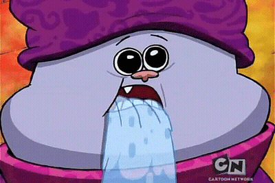 A Close Up Of A Cartoon Character 'S Face With Water Coming Out Of It . GIF