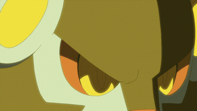 A Close Up Of A Cartoon Character 'S Face With Yellow And Orange Eyes GIF