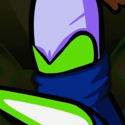 A Close Up Of A Cartoon Character 'S Leg With A Green Stripe GIF