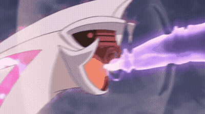 A Close Up Of A Cartoon Character 'S Mouth With A Purple Beam Coming Out Of It . GIF