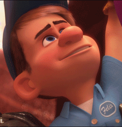 A Close Up Of A Cartoon Character Wearing A Blue Shirt With The Word Felix On It GIF